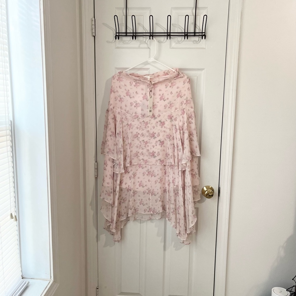 LoveShackFancy 100% Silk Floral Pink Midi Skirt